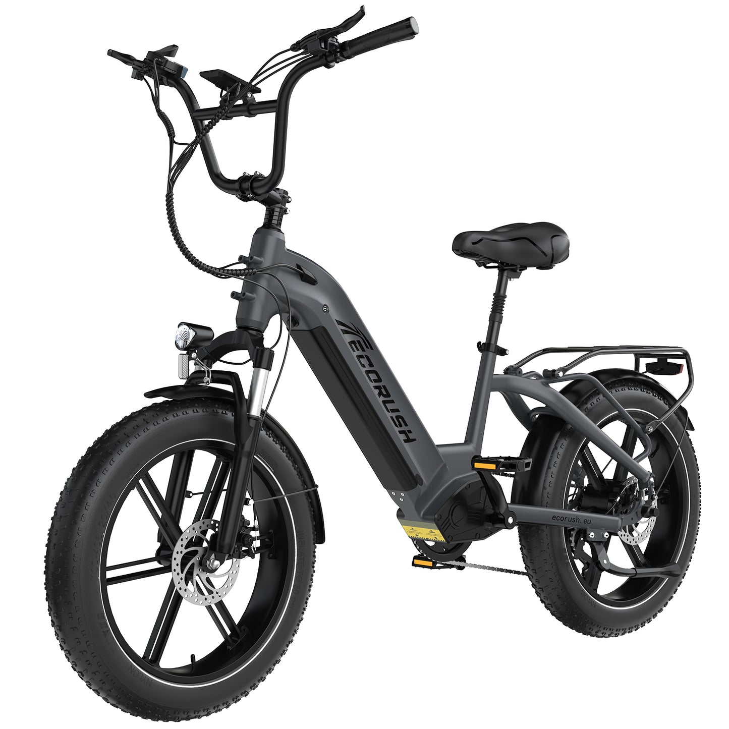 Ecorush R6 electric bike with front suspension and long-range battery – ideal for urban and trail riding, Volt Ventures