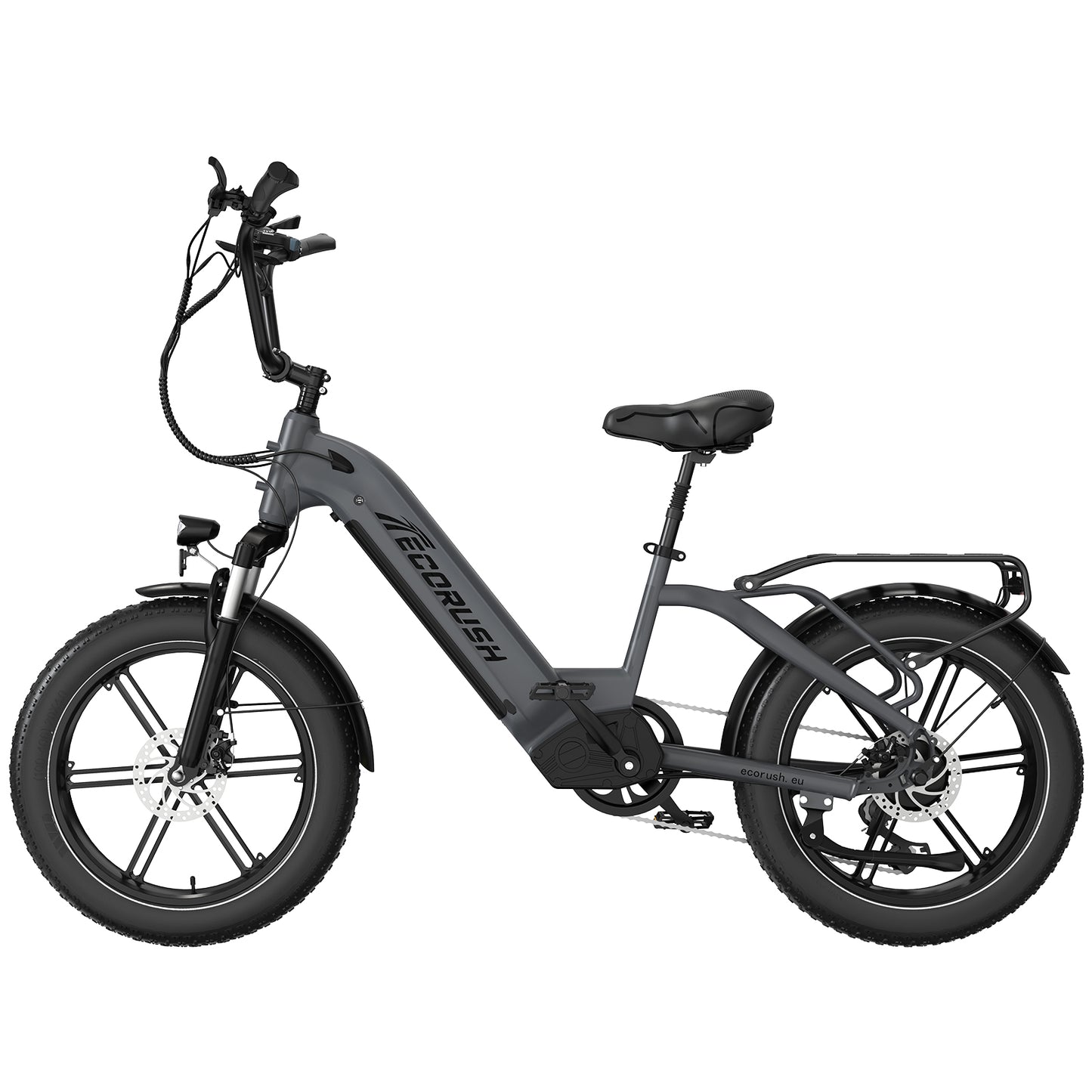 Ecorush R6 electric bike with front suspension and long-range battery – ideal for urban and trail riding, Volt Ventures