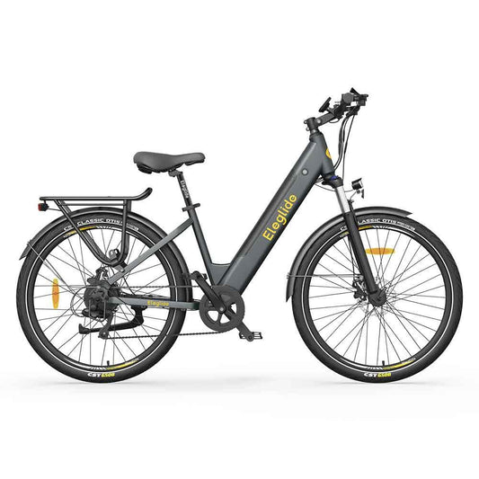 Eleglide T1 step-through electric bike with low frame, rear rack, suspension fork, and 250W motor – Volt Ventures