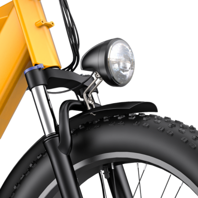 Engwe E26 yellow fat tyre electric cargo bike – high step electric bicycle ideal for commuting and adventure riding, available at Volt Ventures