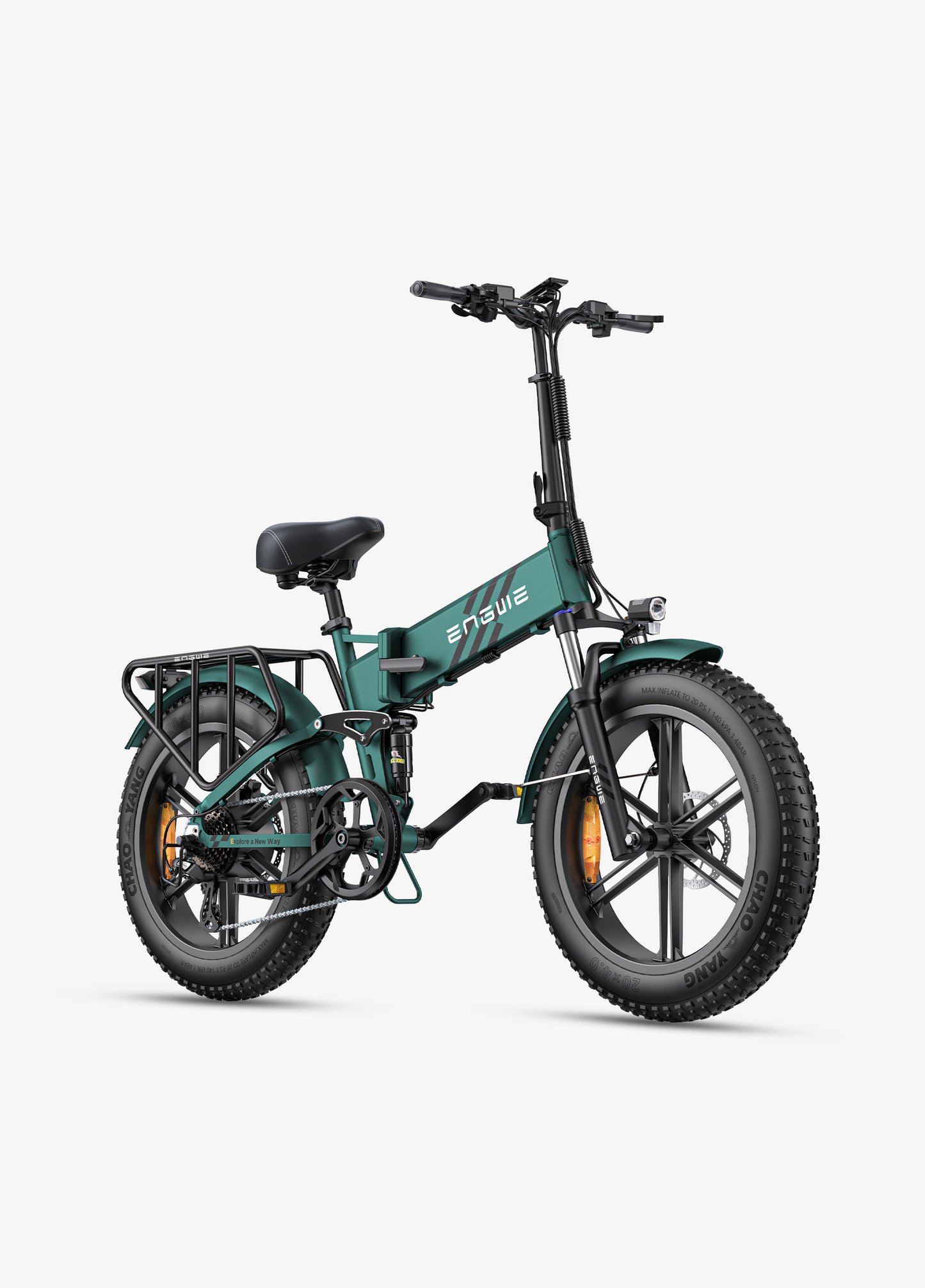 Engwe Engine Pro 2.0 green fat tyre cargo foldable e-bike – high-performance electric bike for adventure and city commuting, sold by Volt Ventures