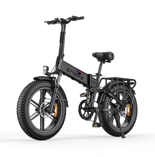 Engwe Engine X black fat tyre foldable cargo electric bike – high-performance e-bike for urban and off-road riding from Volt Ventures