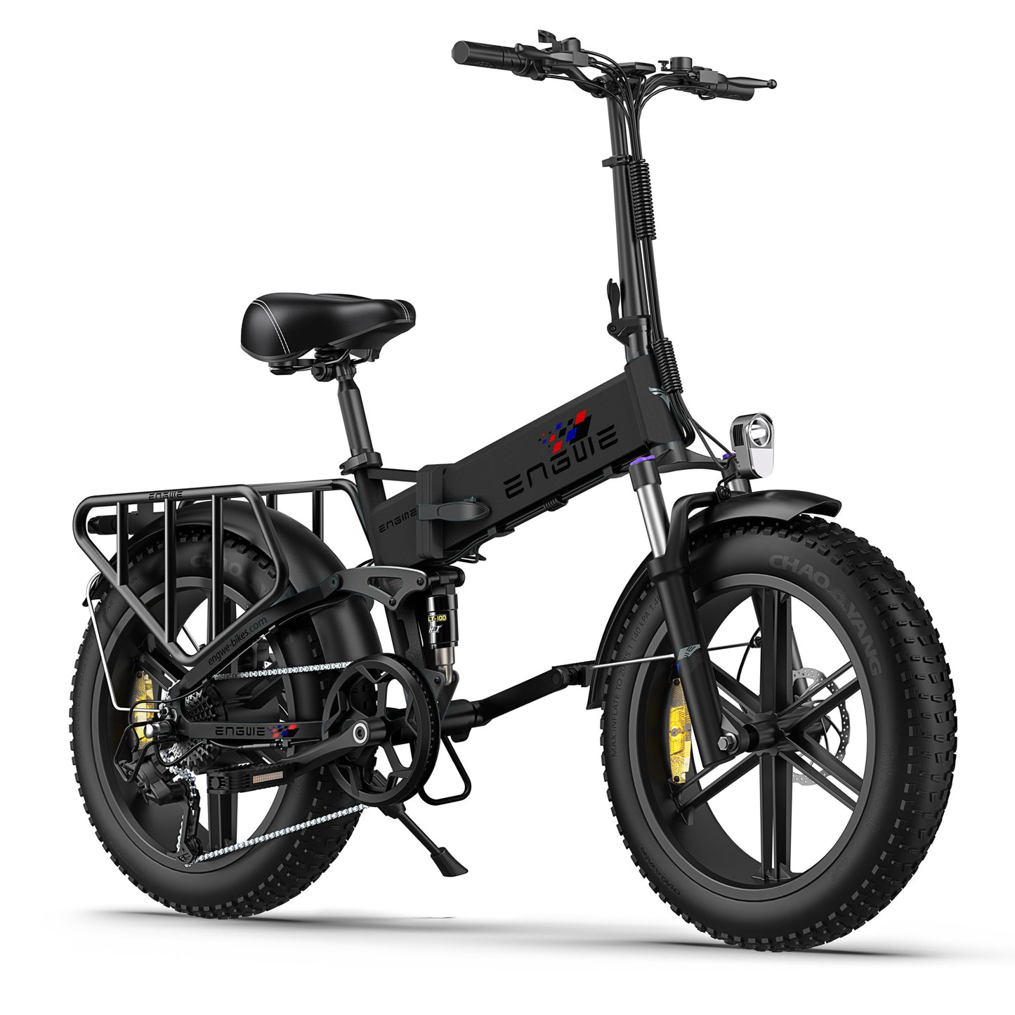 Engwe Engine X black fat tyre foldable cargo electric bike – high-performance e-bike for urban and off-road riding from Volt Ventures