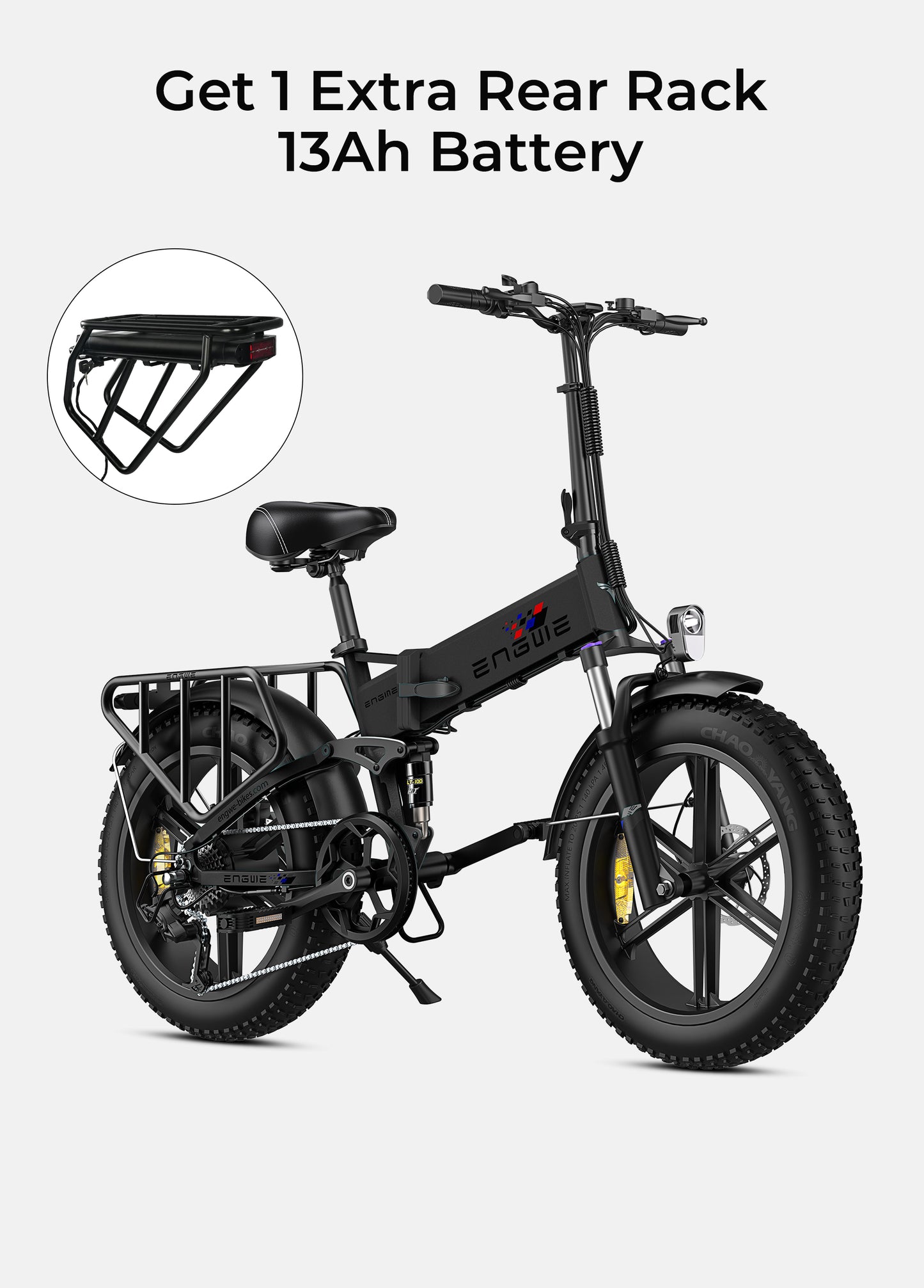 Engwe Engine X black fat tyre foldable cargo electric bike – premium performance e-bike for all-terrain and urban commuting from Volt Ventures