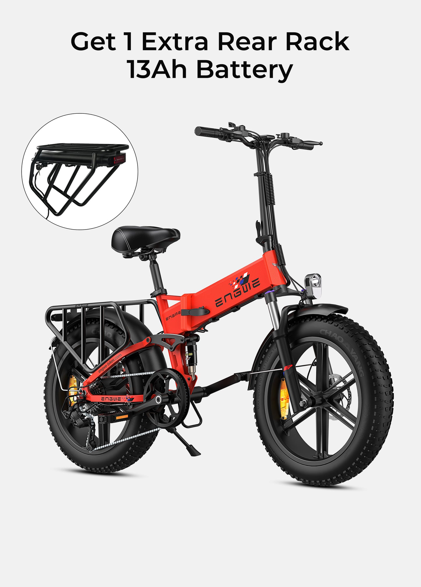Engwe Engine X red fat tyre foldable cargo electric bike – premium performance e-bike for all-terrain and urban commuting from Volt Ventures