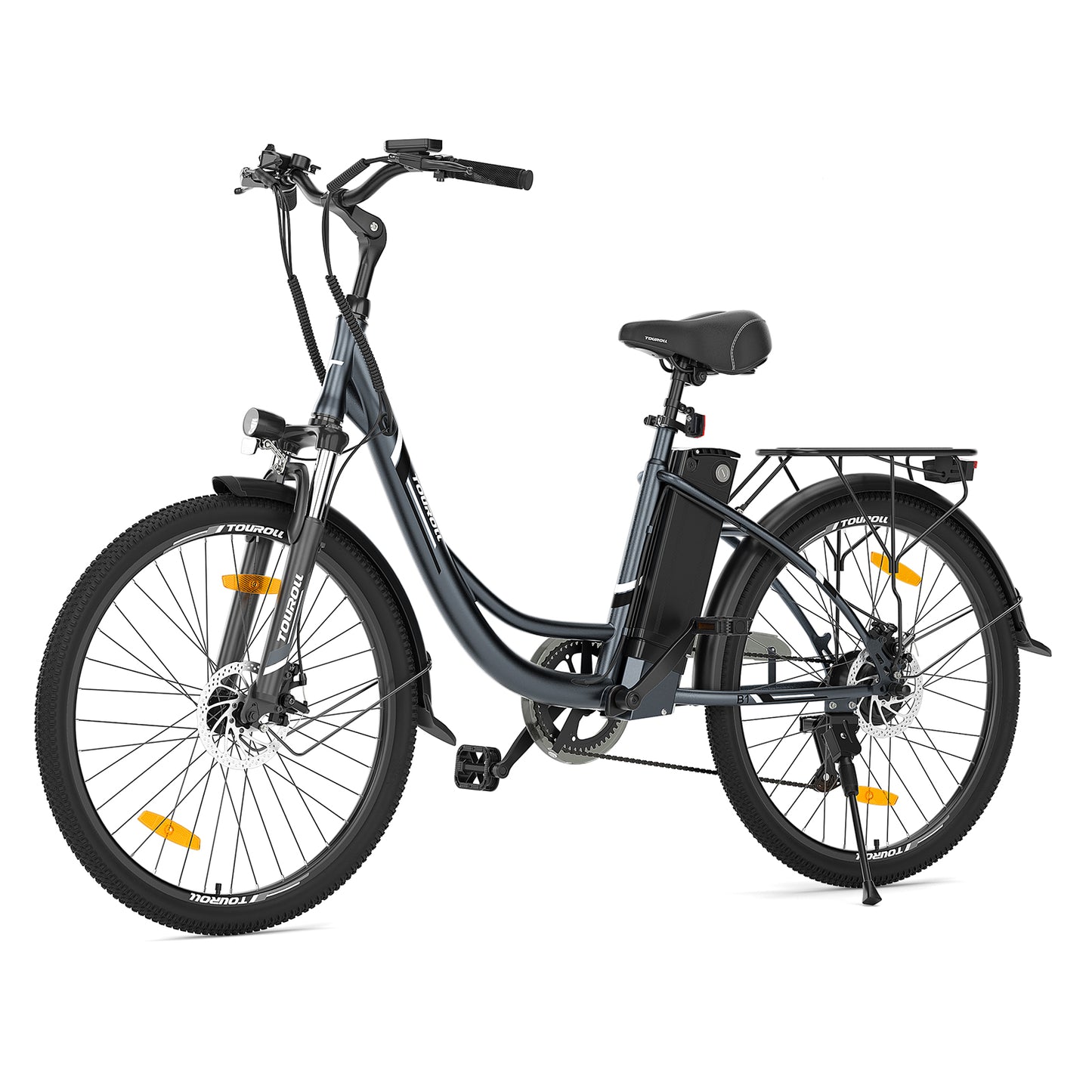Touroll B1 step-through electric bike with low-frame design, front suspension, and long-range battery – Volt Ventures