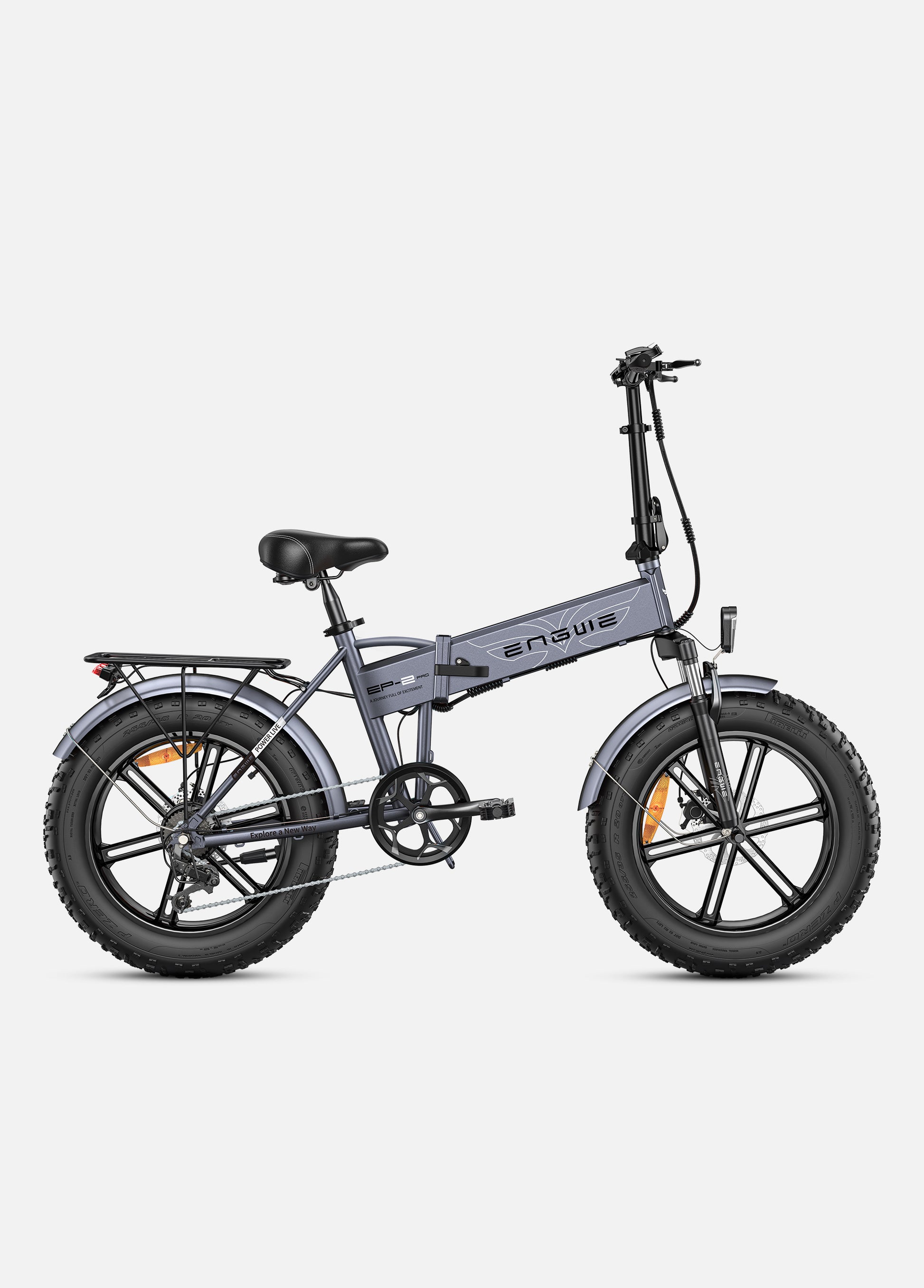 Engwe EP-2 Boost electric mountain cargo bike with fat tyres in grey – foldable frame, long-range battery, and all-terrain capability – Volt Ventures
