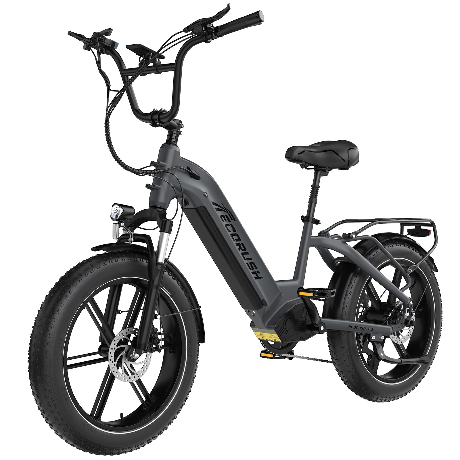 Ecorush R6 electric bike with front suspension and long-range battery – ideal for urban and trail riding, Volt Ventures