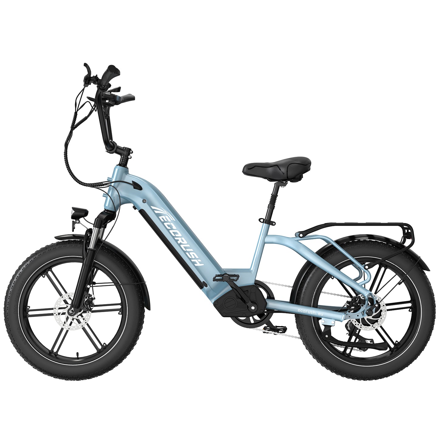 Ecorush R6 electric bike with front suspension and long-range battery – ideal for urban and trail riding, Volt Ventures