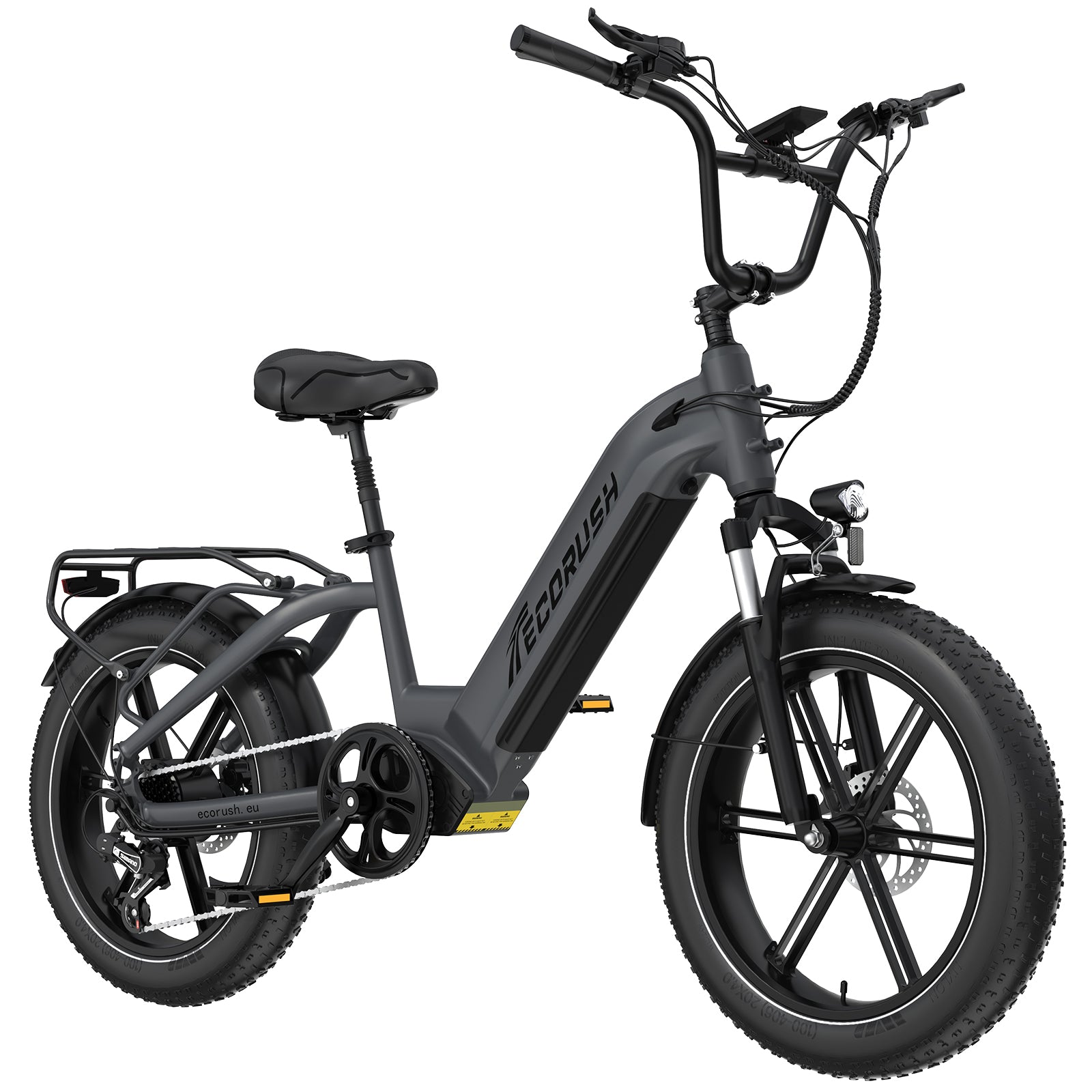 Ecorush R6 electric bike with front suspension and long-range battery – ideal for urban and trail riding, Volt Ventures