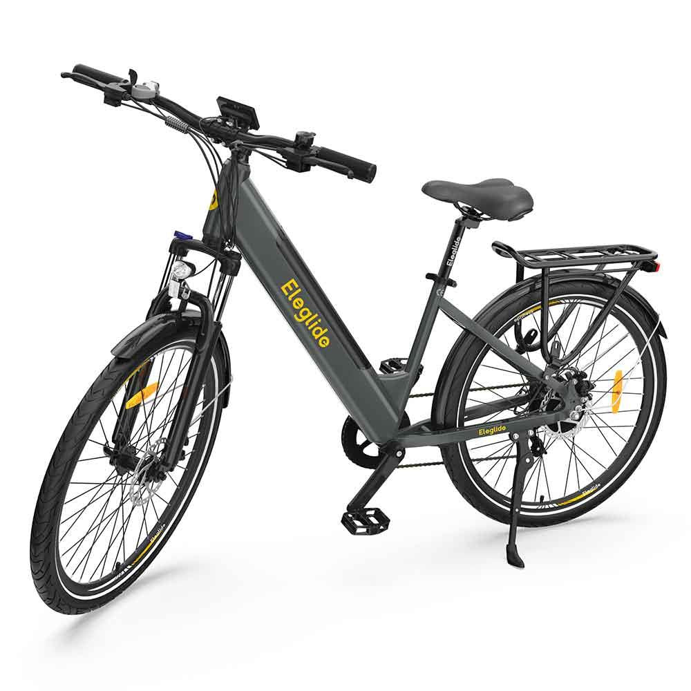 Eleglide T1 step-through electric bike with low frame, rear rack, suspension fork, and 250W motor – Volt Ventures