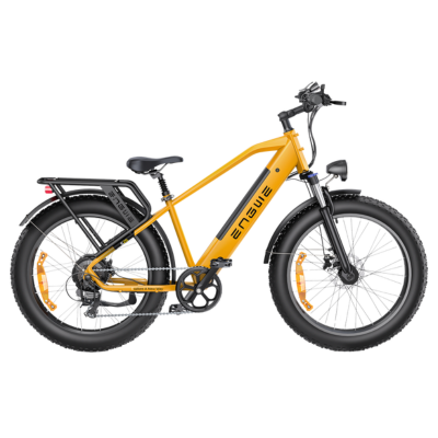 Engwe E26 yellow fat tyre electric cargo bike – high step electric bicycle ideal for commuting and adventure riding, available at Volt Ventures