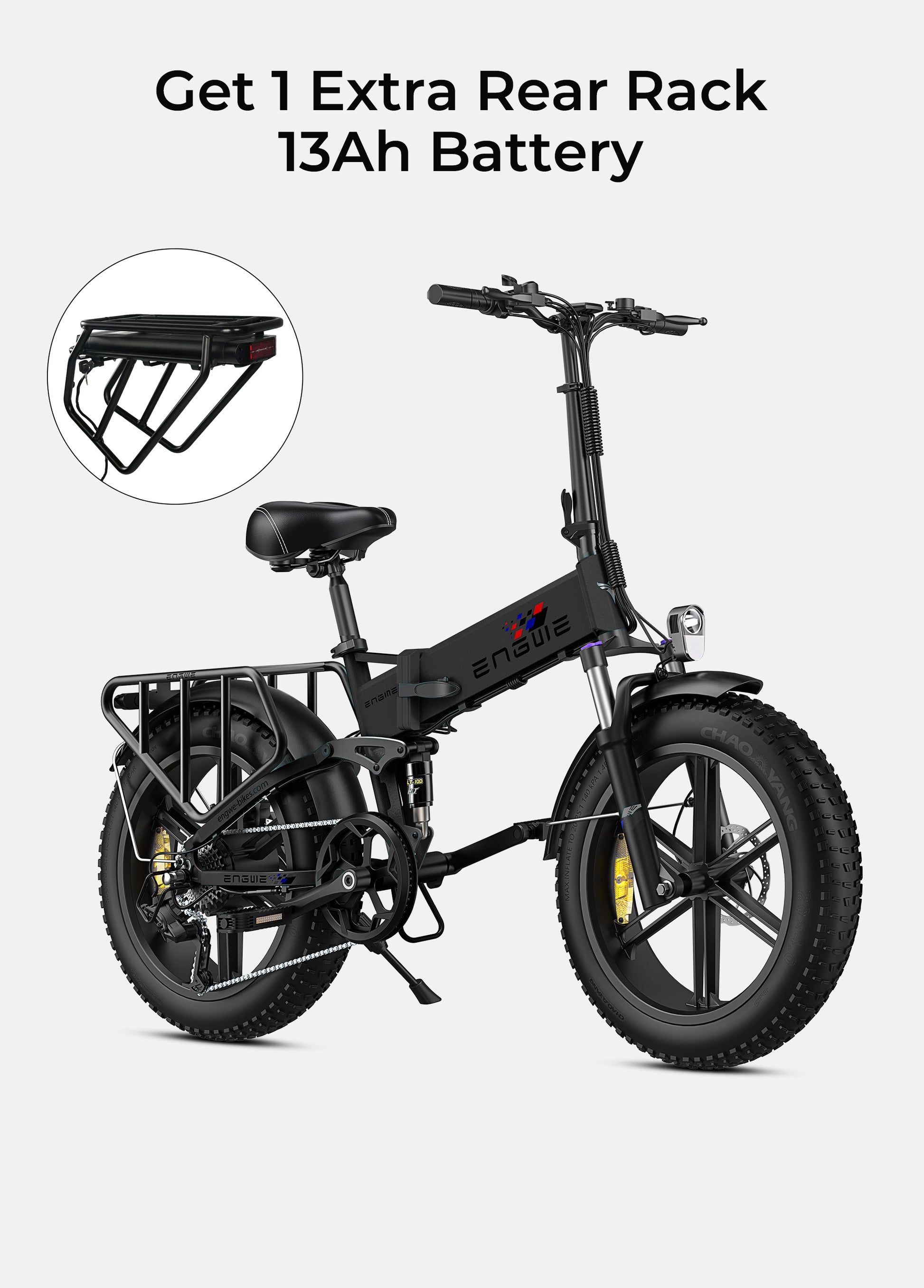 Engwe Engine X black fat tyre foldable cargo electric bike – premium performance e-bike for all-terrain and urban commuting from Volt Ventures