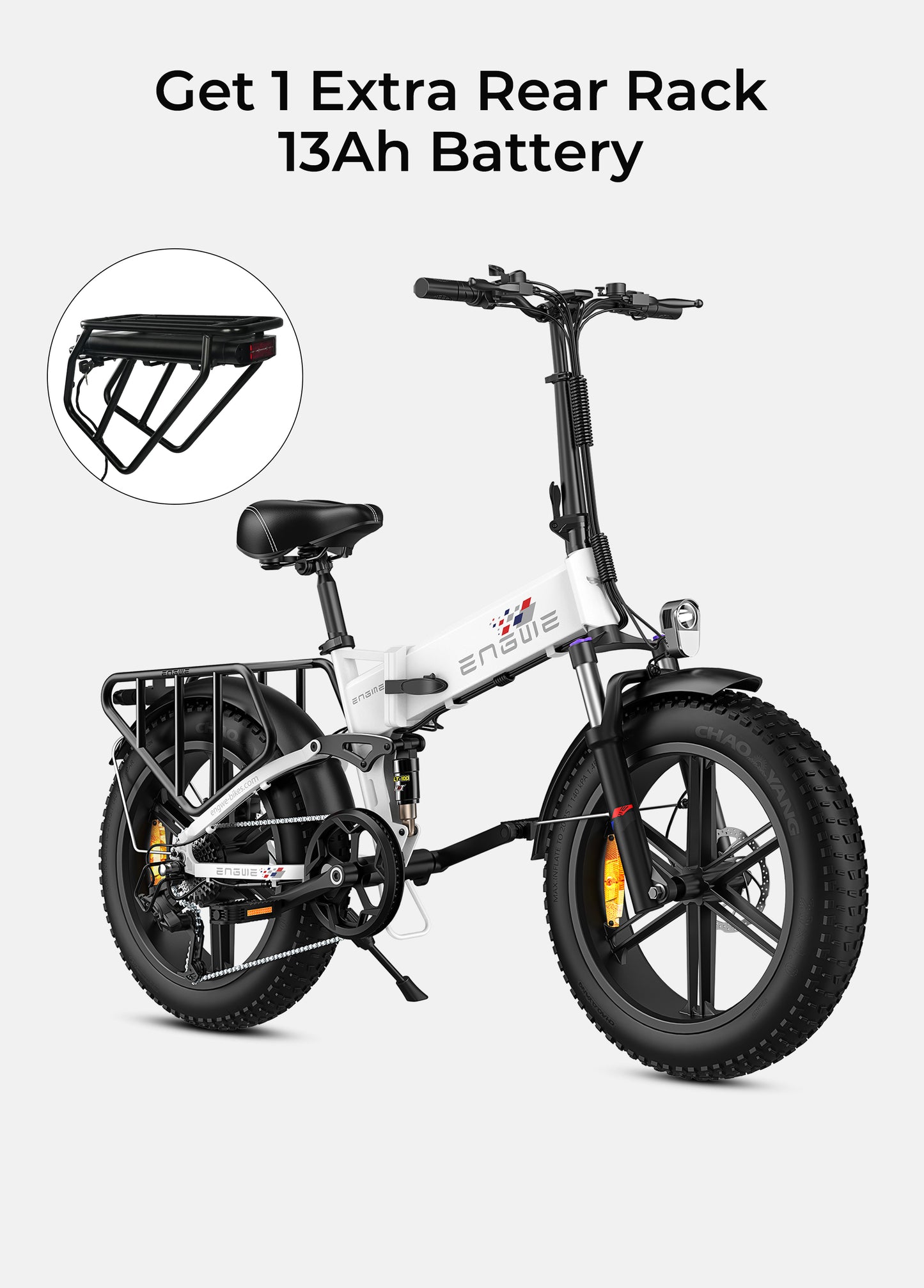 Engwe Engine X white fat tyre foldable cargo electric bike – premium performance e-bike for all-terrain and urban commuting from Volt Ventures