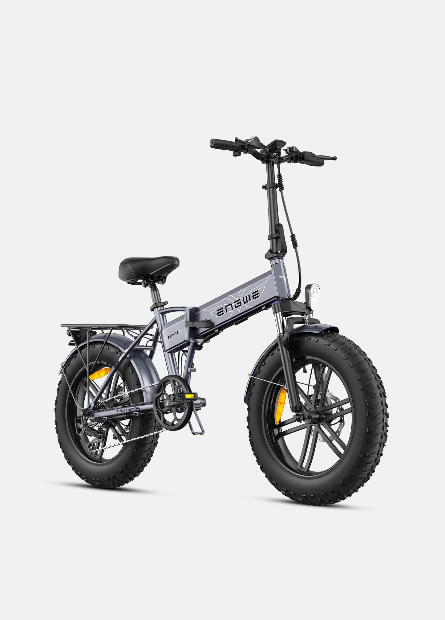 Engwe EP-2 Pro Boost electric mountain cargo bike with fat tyres in grey – foldable design, long-range battery – Volt Ventures