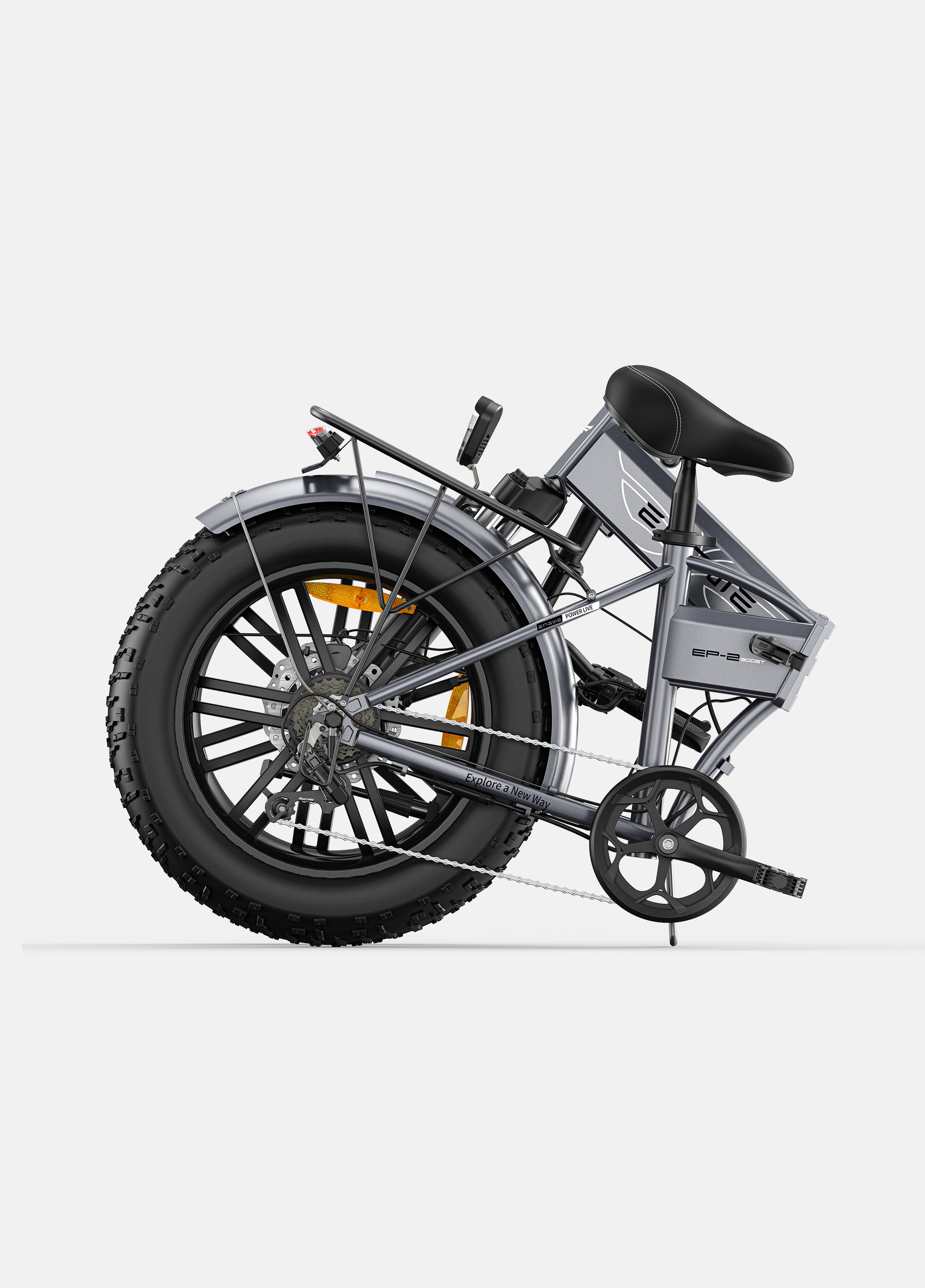 Engwe EP-2 Pro Boost electric mountain cargo bike with fat tyres in grey – foldable design, long-range battery – Volt Ventures