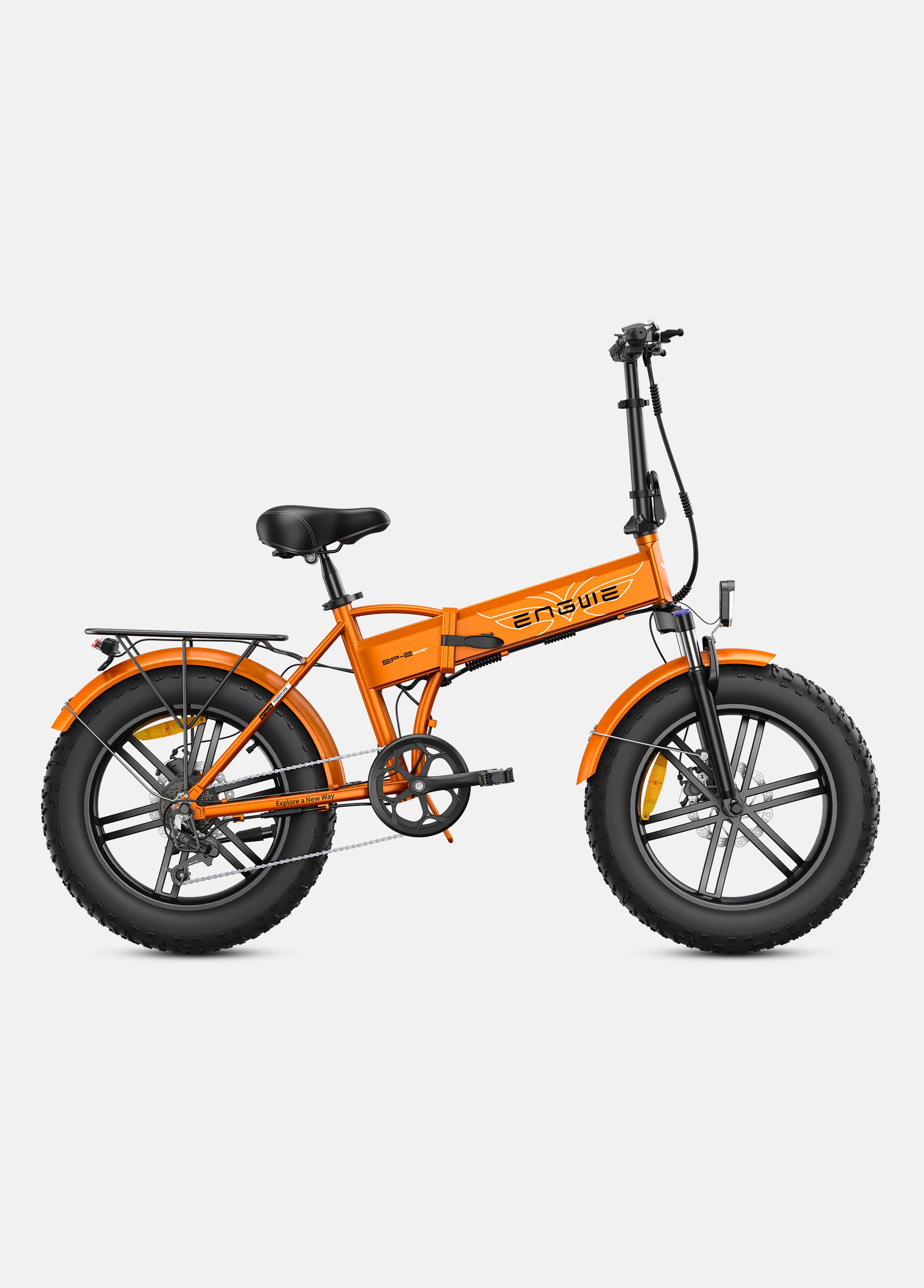 Engwe EP-2 Pro Boost fat tyre foldable electric mountain cargo bike in orange – portable, powerful 750W motor – Volt Ventures