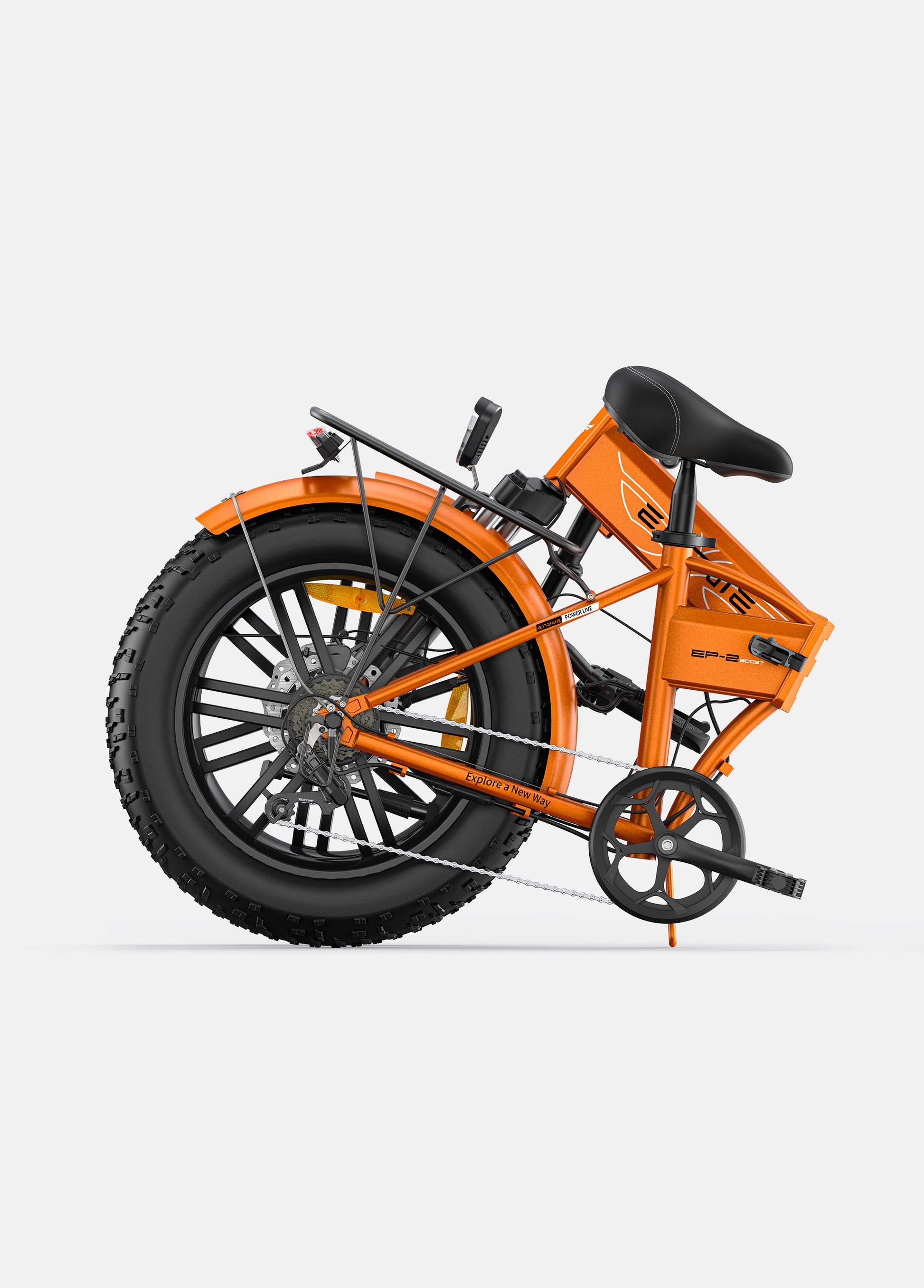 Engwe EP-2 Pro Boost fat tyre foldable electric mountain cargo bike in orange – portable, powerful 750W motor – Volt Ventures