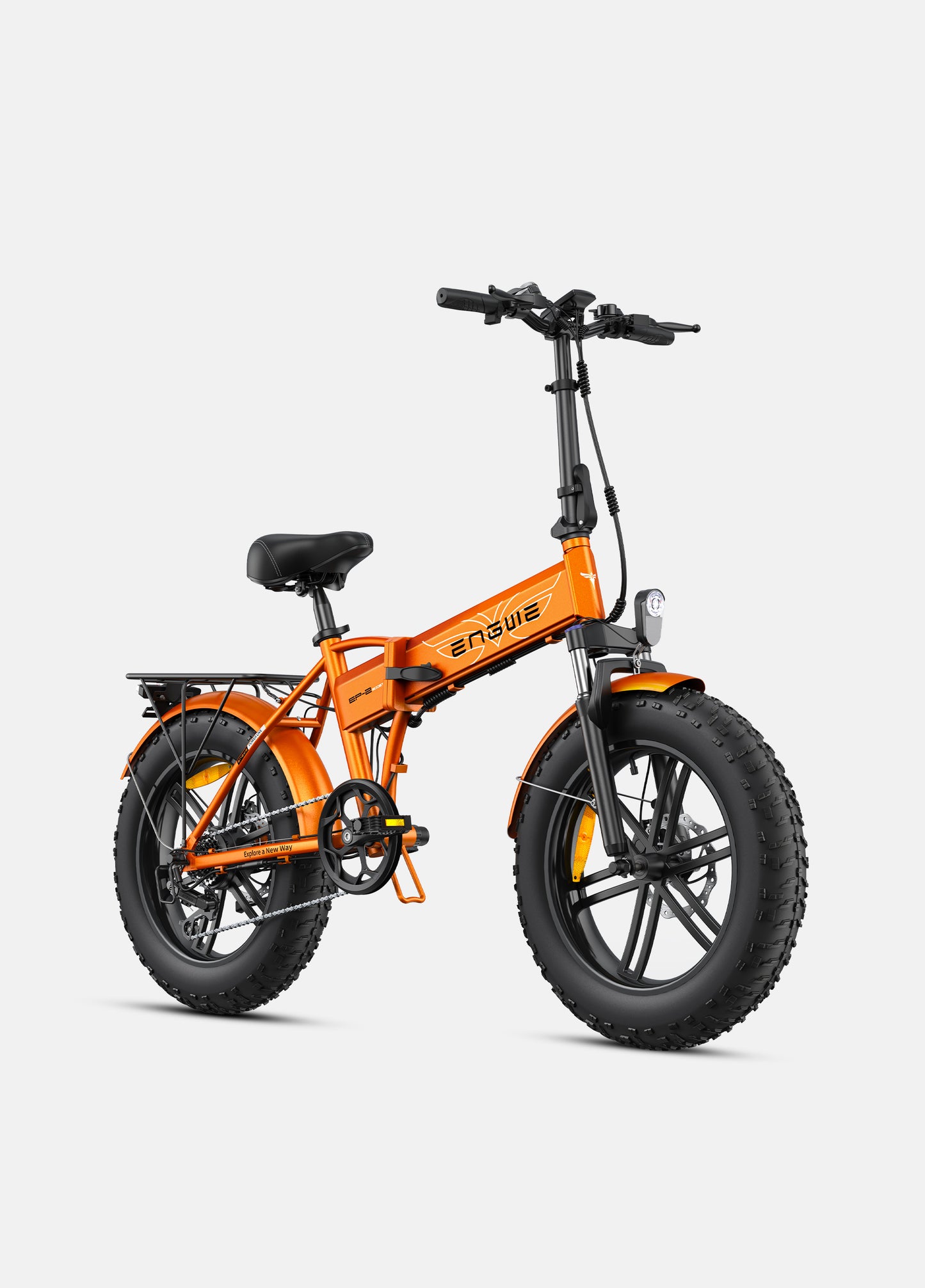Engwe EP-2 Pro Boost fat tyre foldable electric mountain cargo bike in orange – portable, powerful 750W motor – Volt Ventures
