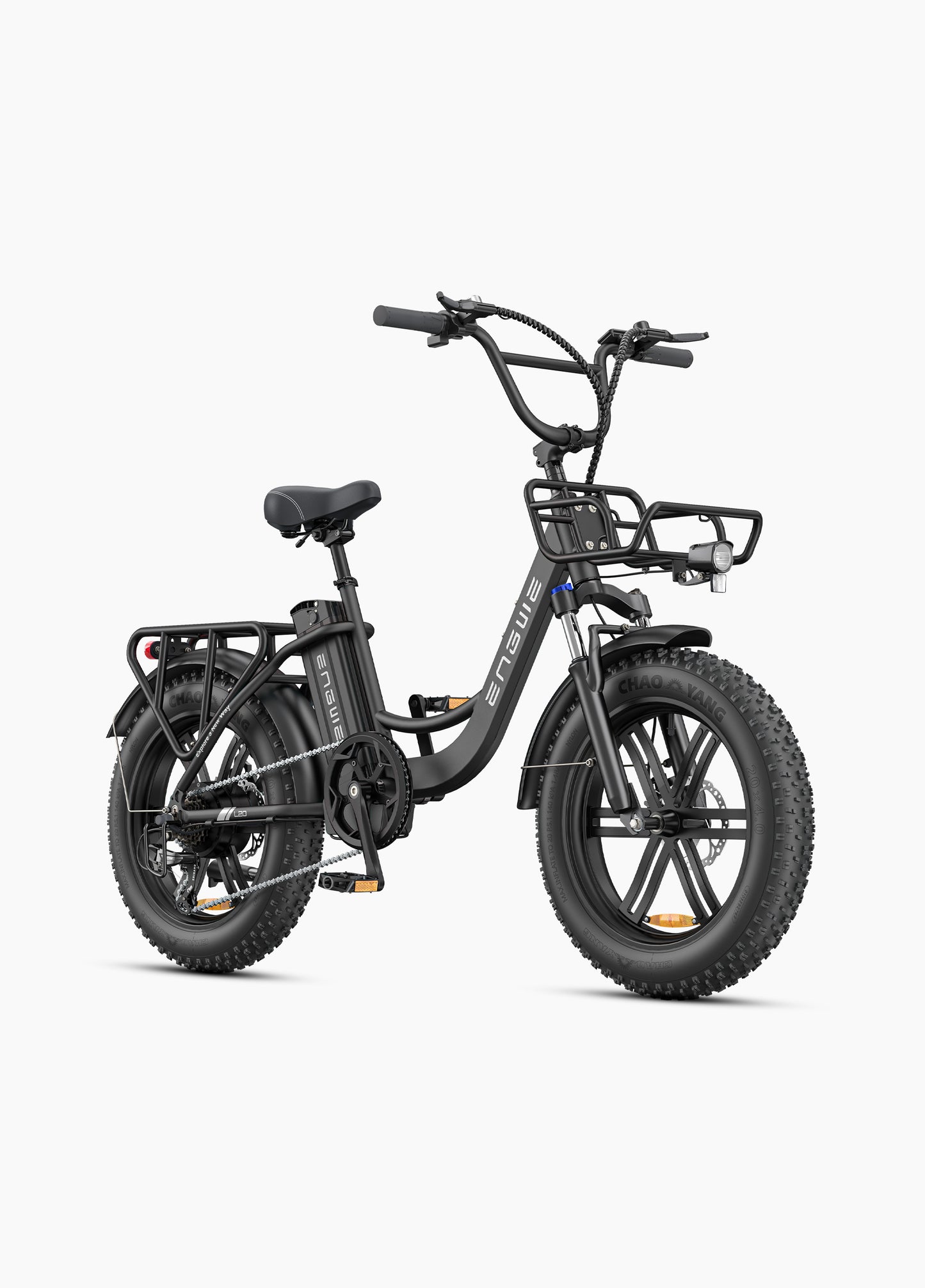 Engwe L20 Boost Black Electric Fat Tyre Cargo Bike – Rugged Commuter and Cargo E-Bike by Volt Ventures