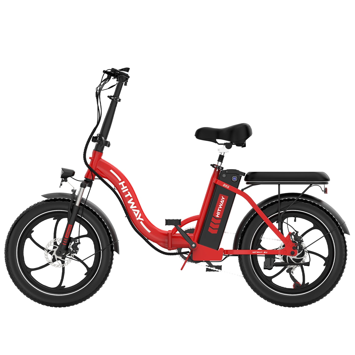 Hitway BK-6SL electric bike – 26-inch fat tyre e-bike with front suspension, LED display, and long-range motor -Red– Volt Ventures