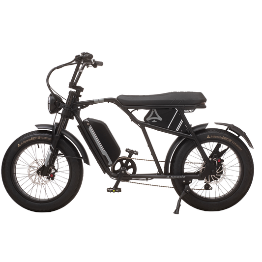 Qreate Cavet Air electric fat tyre bike in black, powerful all-terrain e-bike for UK riders available from Volt Ventures