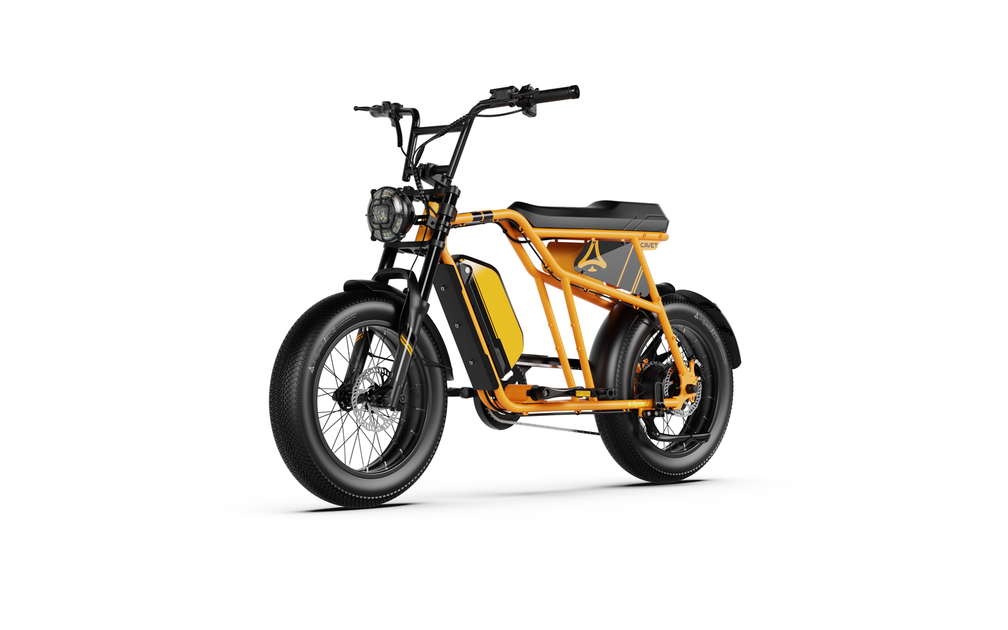Qreate Cavet Air electric fat tyre bike in yellow, bold all-terrain electric bike for UK riders from Volt Ventures