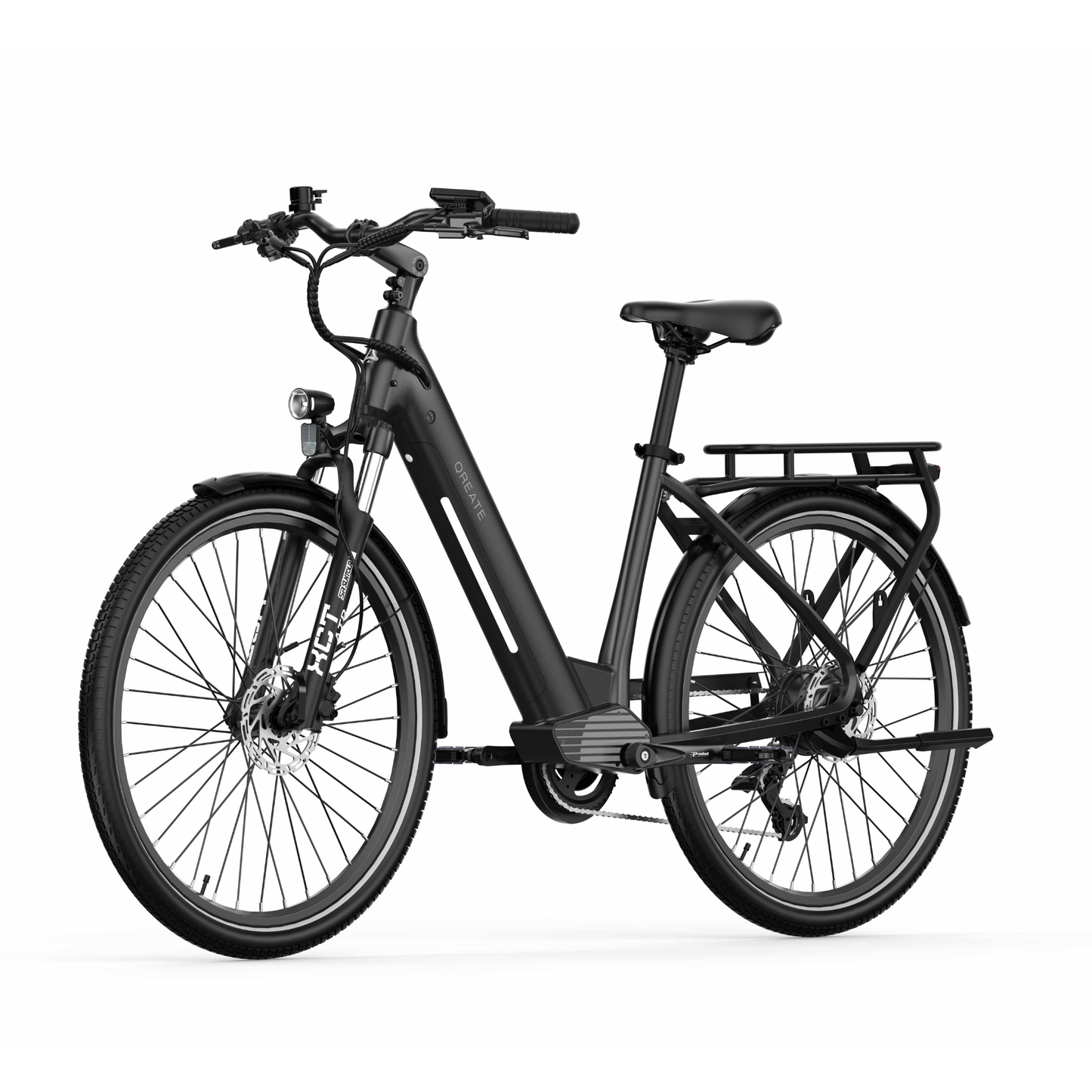 Qreate City Pro electric bike in black, comfortable electric city bike for everyday UK riding from Volt Ventures